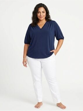 Terra & Sky Navy V-Neck Elbow Sleeve Tee Women’s Plus Size